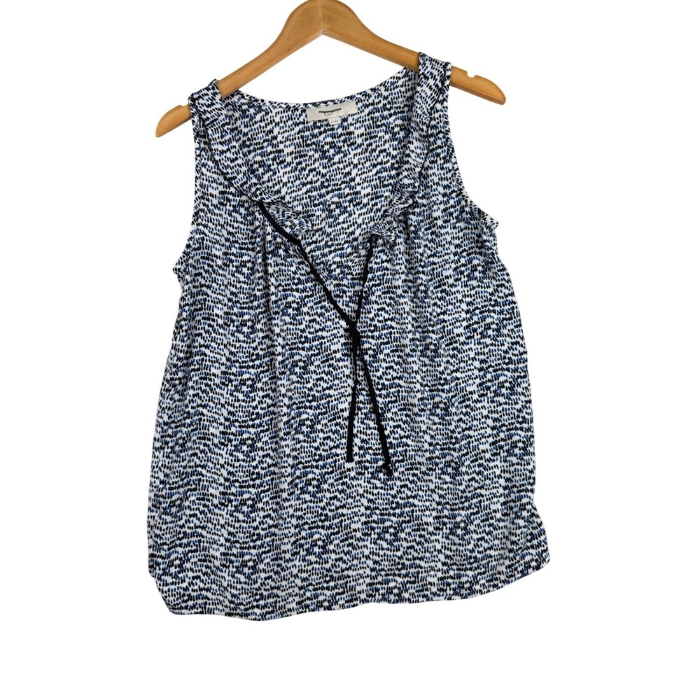 Loft Spotted Ruffle Ribbon Neckline Sleeveless Tank size Small White/Black/Blue